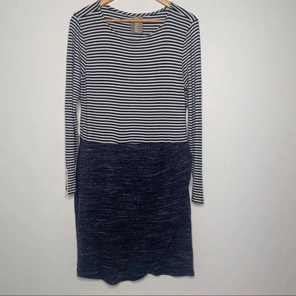 Dolan Anthropologie Left Coast Collection Navy Stripe Long Sleeve Dress Large - Picture 3 of 9